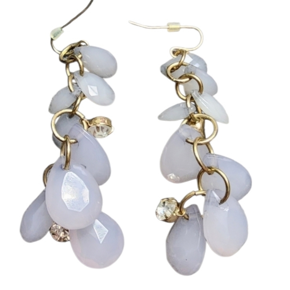 Gold Lavender Dangle Earrings Rhinestones